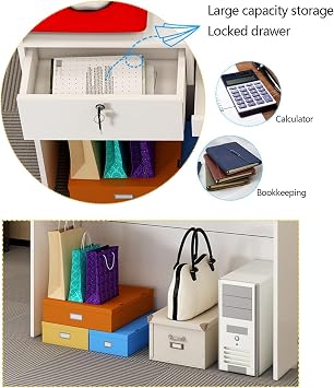 Front Desk Reception Counter,Retail Checkout Counter for Home Office and Lobby,Welcome Desk for Small Spaces, Front Counter Desk with Lockable drawe 60cm