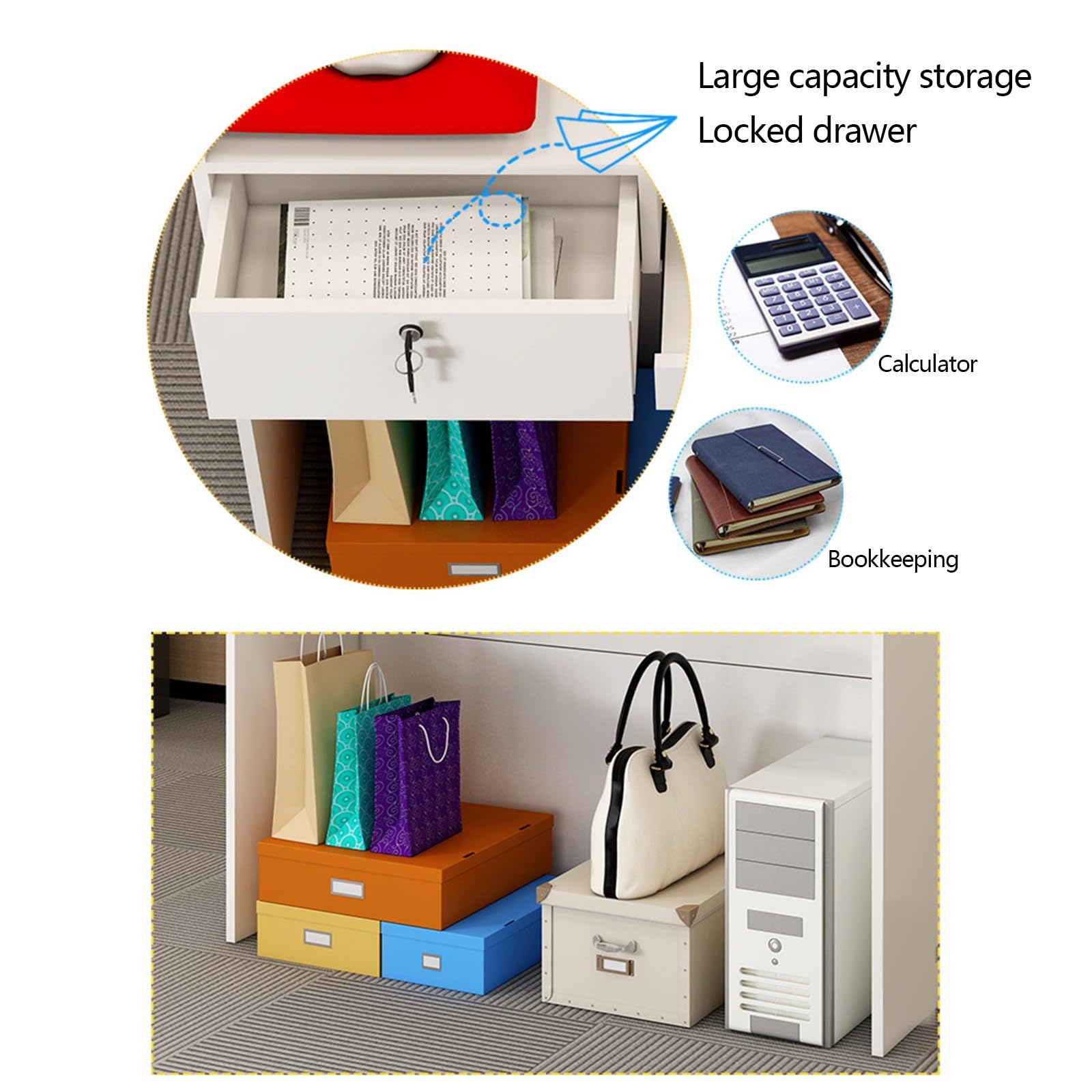 Mostrador de recepción, mostrador de caja minorista para oficina en casa y vestíbulo, mostrador de bienvenida para espacios pequeños, mostrador con cajón con cerradura 60cm
