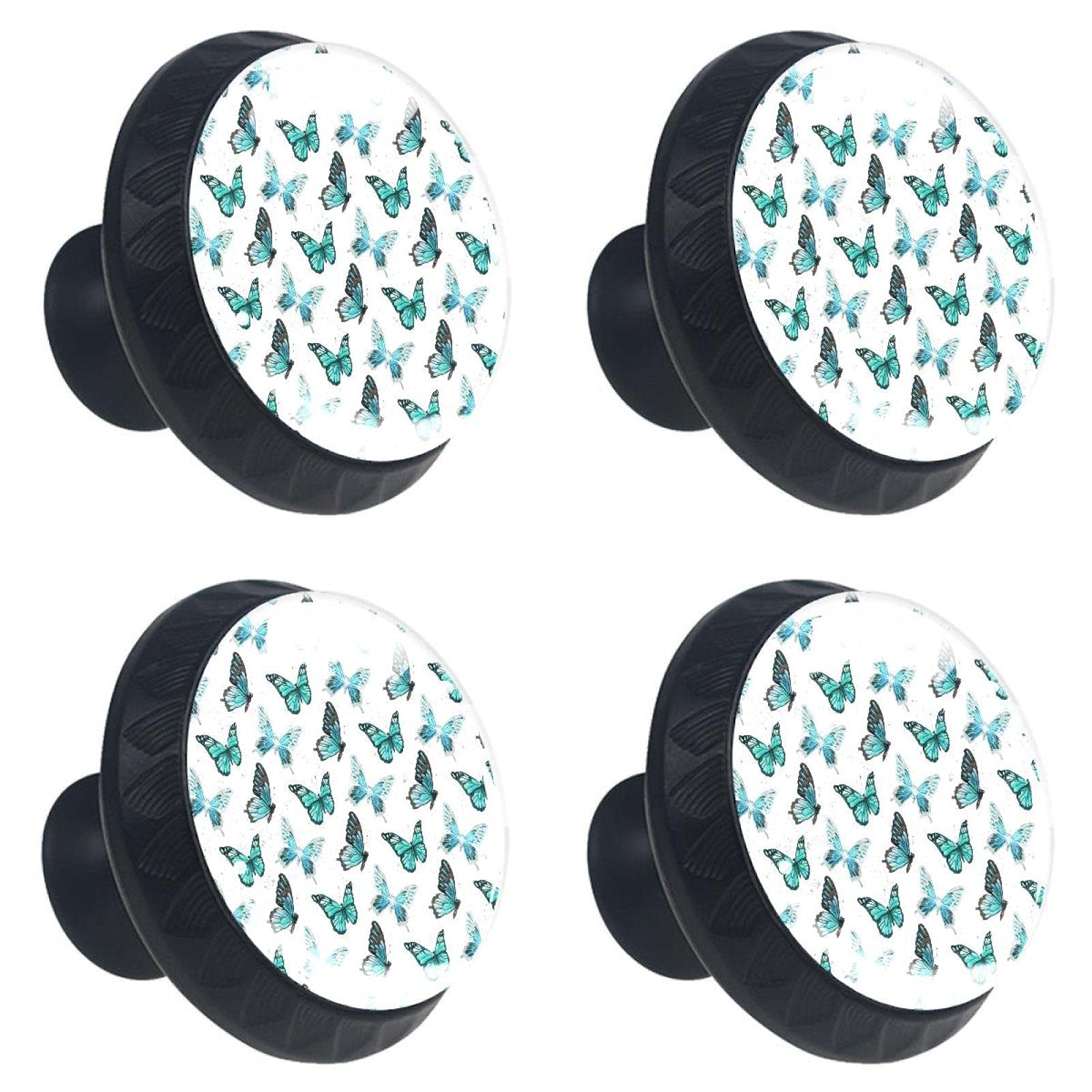 Boutons de placard en verre 30mm vintage papillon avec vis pour tiroir et meuble