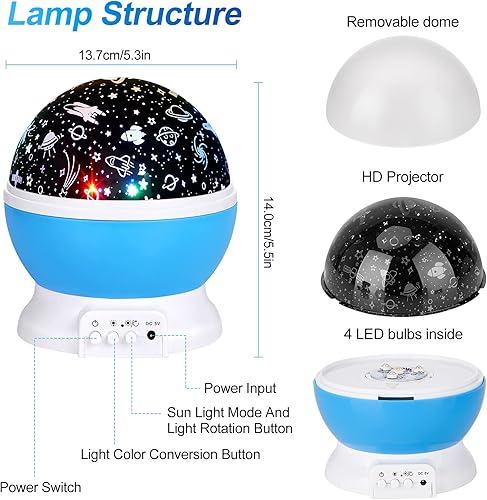 Miniatura 4 de SUNNEST Luz nocturna de estrellas para niños, proyector de estrellas giratorio de 360 grados, 4 bombillas LED, 8 luces que cambian de color, luces
