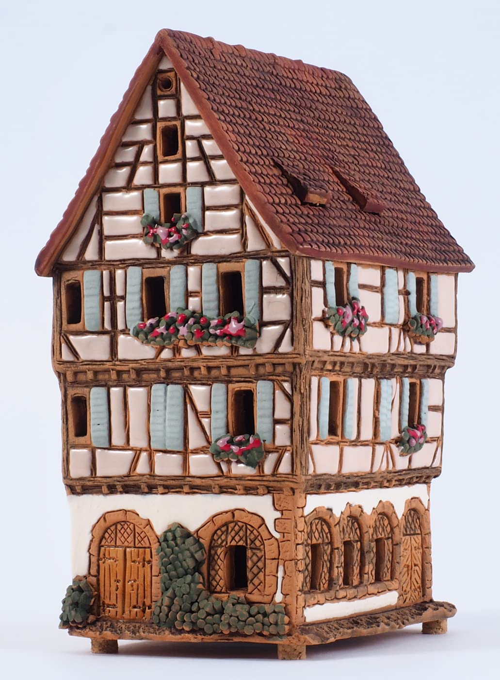 Ceramiczny świecznik na podgrzewacze, dekoracja pokoju, kolekcjonerska miniaturowa replika oryginalnego domu w Colmar, A252