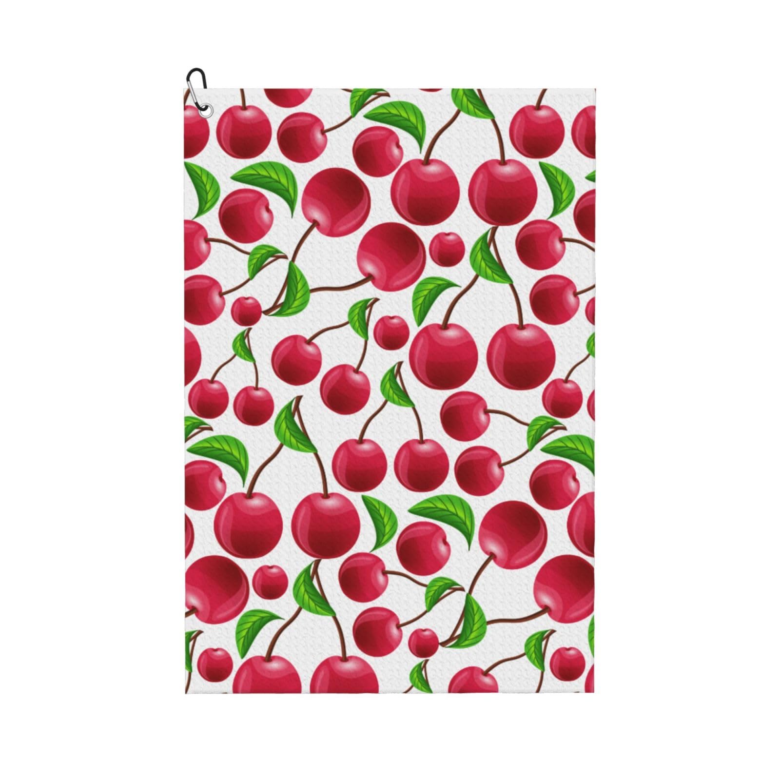 Hnnkloy Red Cherries Printed, 16x24 in Portable Waffle Golf Towels with Carabiner Clip for Golf Bag