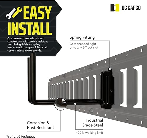 Miniatura 3 de DC Cargo - Gancho resistente para colgar accesorios E Track de 7.5 pulgadas de profundidad (paquete de 2) - Montaje en pared de garaje, camión de