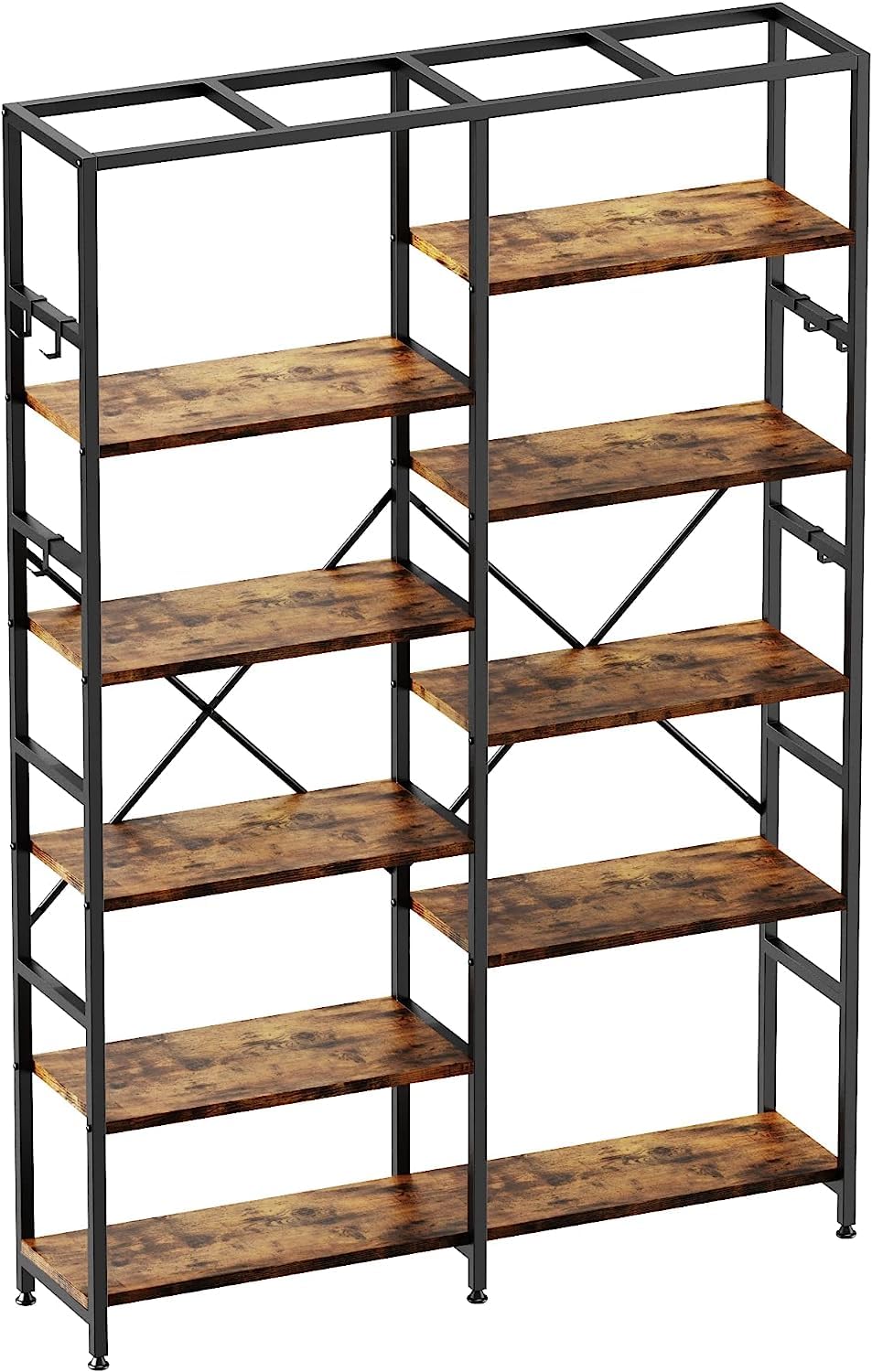 Amazon.co.jp: CJMM 本棚、5段本棚、10段のオープン棚を備え、6フック