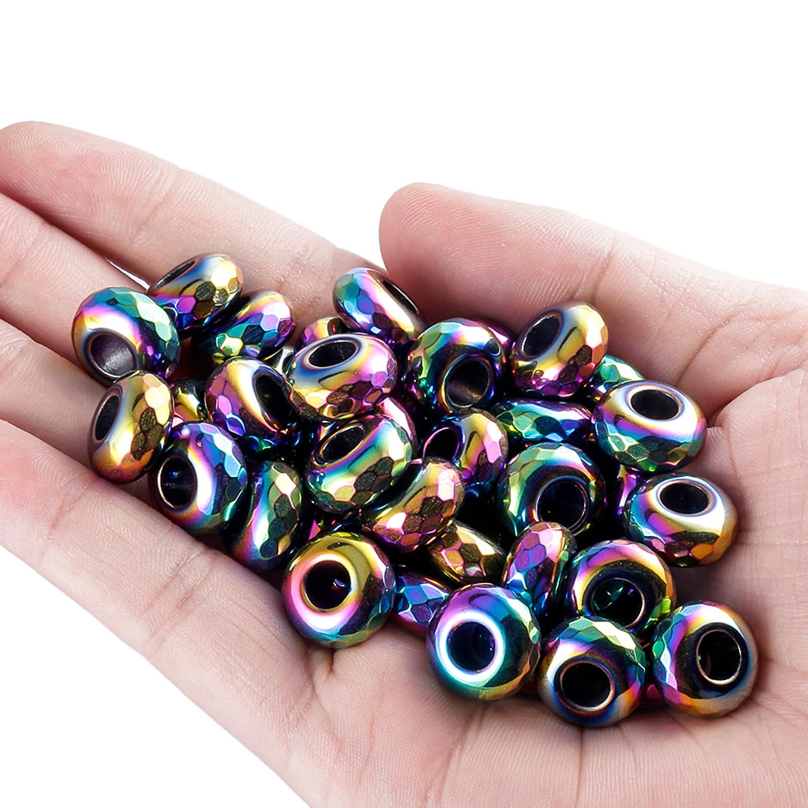 Nupuyai Titanium Coated Hematite Large Hole Stone Rondelle Loose Charms fits Bracelet - Image 2