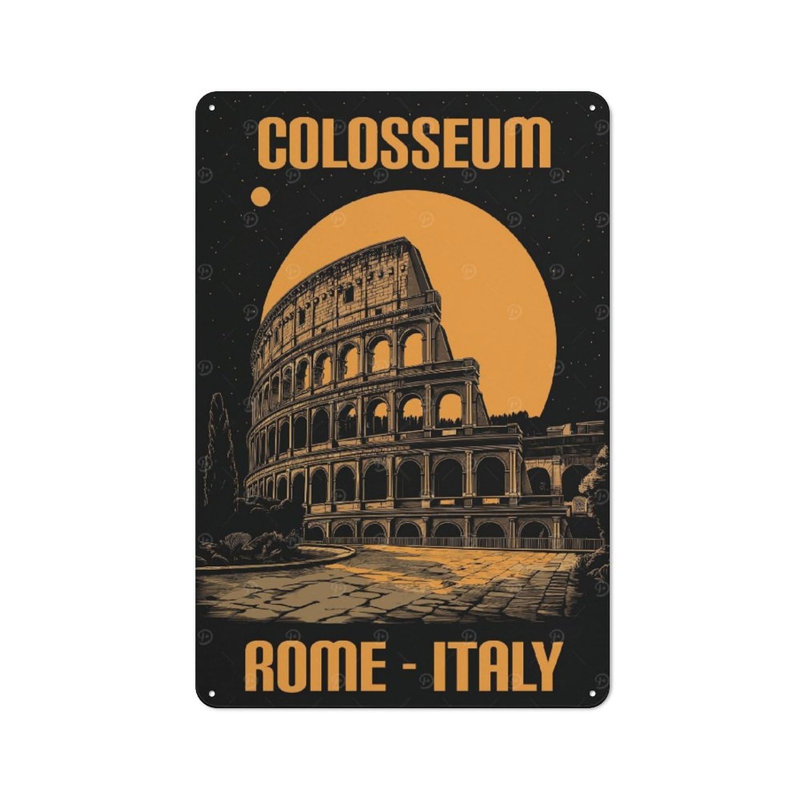 Junmoney Style-24 Colosseum Rome Italy Vintage Poster Rustic Tin Wall Plaque 30X20cm For Hobby Room Or Studio, A Christmas Gift For People Styling Hobby Room And Studio