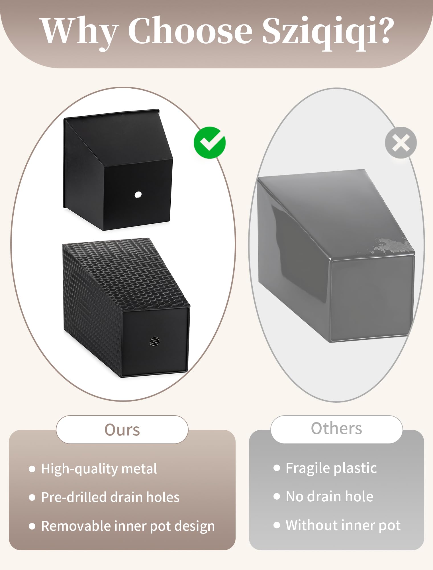 Sziqiqi Macetero Alto Exterior de Metal: 2X Macetas Interior Grandes 55cm Alto con Agujeros de Drenaje Modernos para Plant Flower - Jardineras Exterior Grandes Negro para Terraza Balcon Patio
