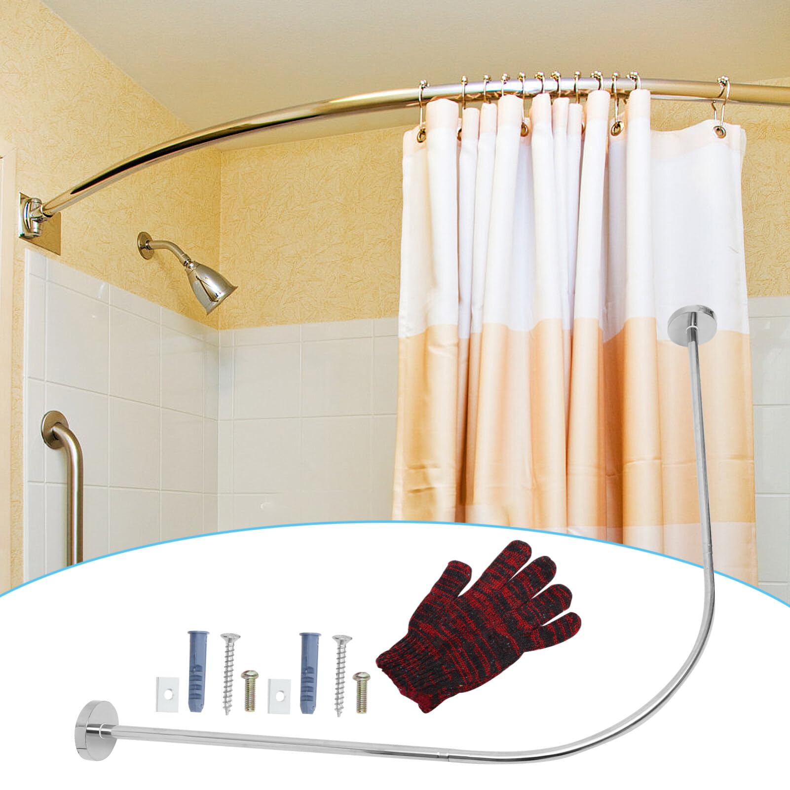 Tringle à Rideau de Bain Arquée U, Lot de 3, Métal | Extensible 110-140cm, Installation sans Perçage, Usage en Angle, Argenté