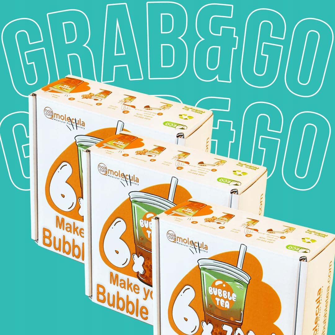 Grab&Go Set für 6x700ml fertigen Bubble Tea | 2x Molecularer Kaviar und 2x Sirup für Bubble Tea | Heidelbeere und Stachelbeere sowie Sirupe mit Zitronen- und Erdbeergeschmack