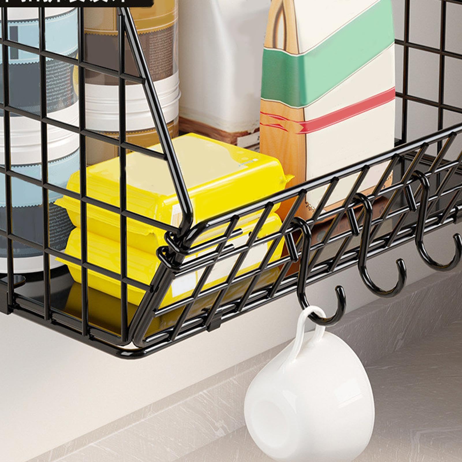 Panier Corbeille A Fruit Murale Pour La Cuisine, Empilable Panier Rangement Pour Fruit Basket Avec 4 Crochets De Cintre De Banane, Corbeille En Métal Pour Ranger Les Fruits Et Les Légumes