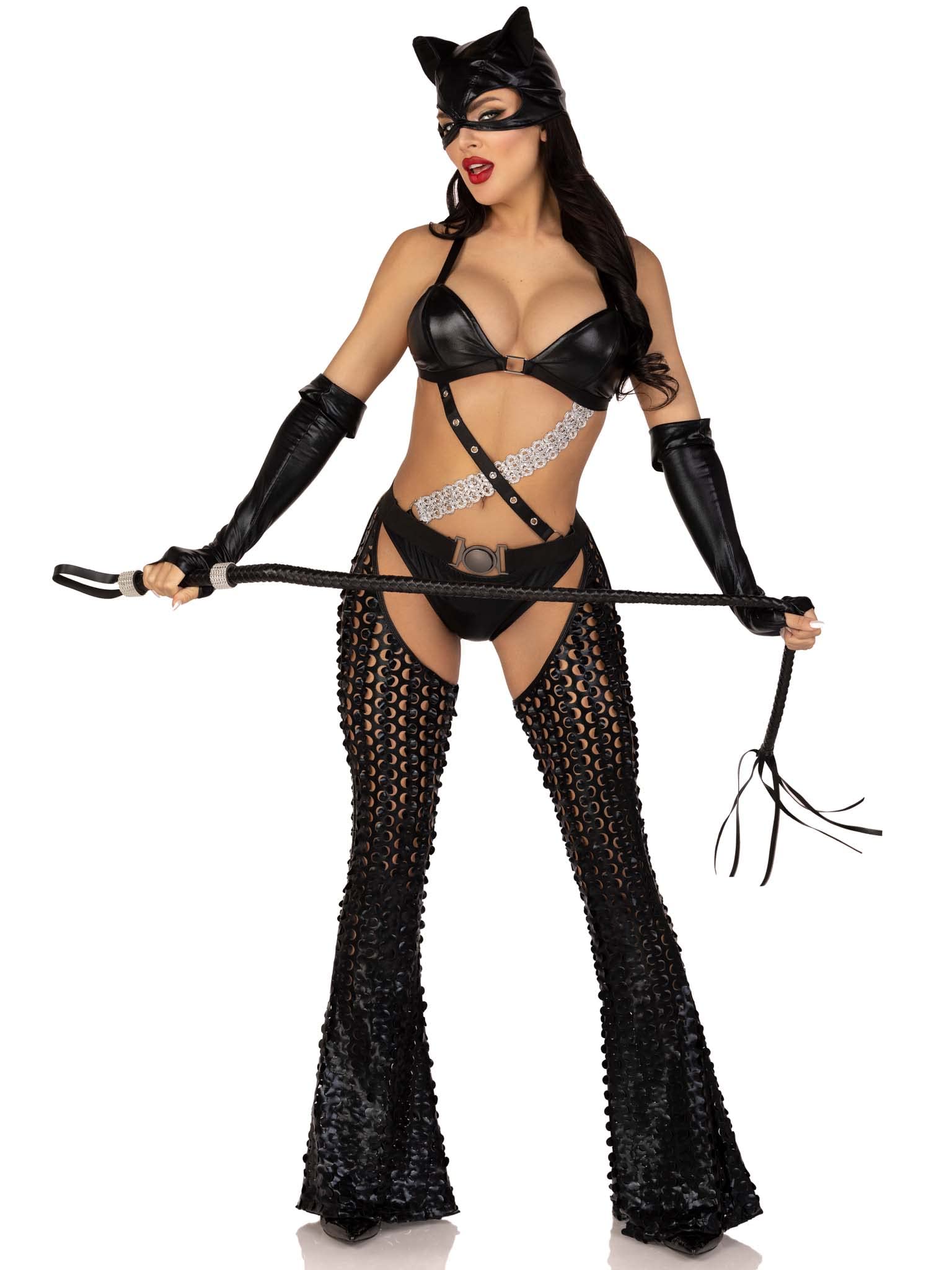 Leg Avenue Women 3 Pc Mistress Kitty Halloween Costume With Catsuit