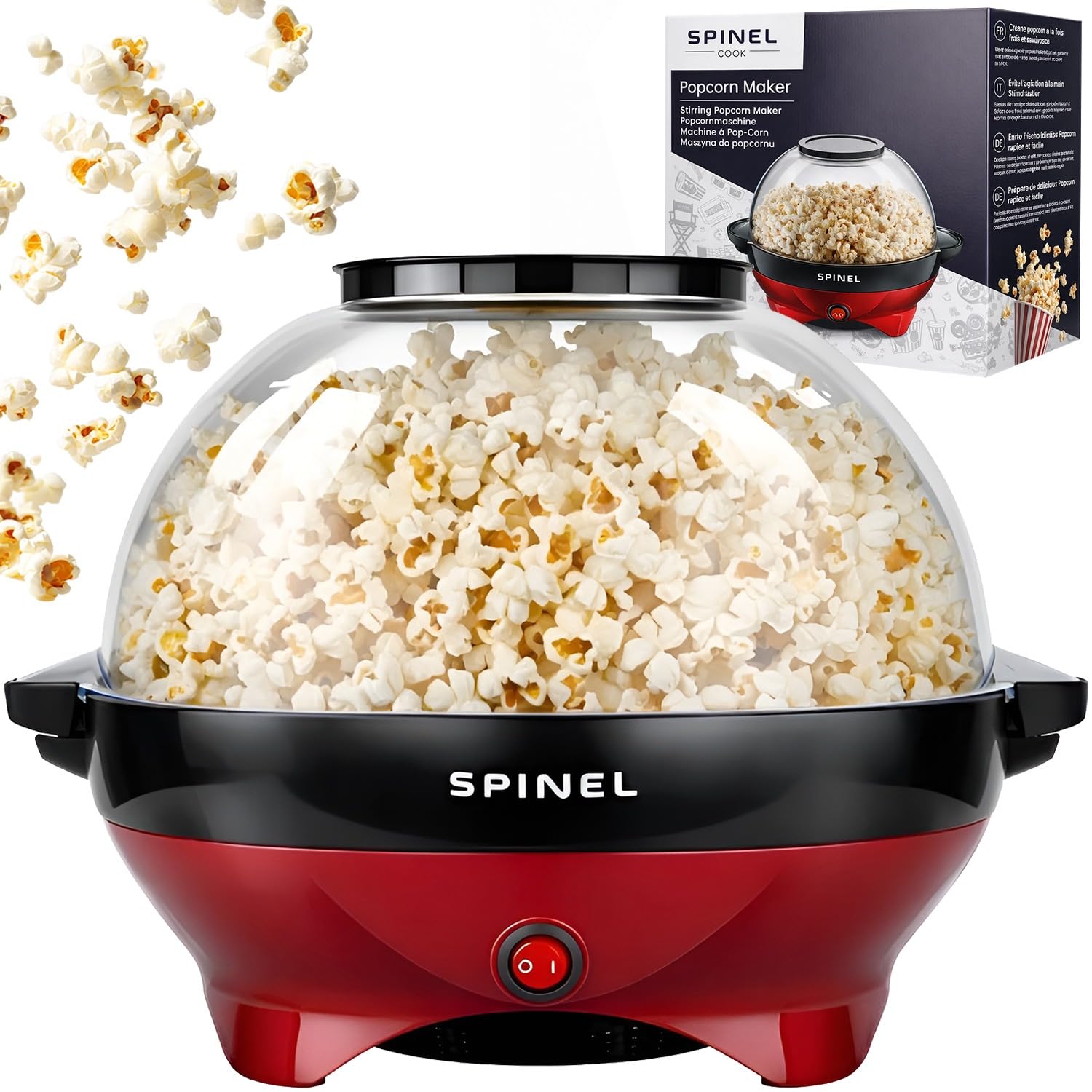 Spinel Popcornmaschine – Popcorn Mais Maschine Maker Mit Zucker & Salz & Öl, Groß Gadgy Kino Heißluft Popcornmaker, Retro Popper Popcornmais für Zuhause Mit Antihaftbeschichtung, 5.5L