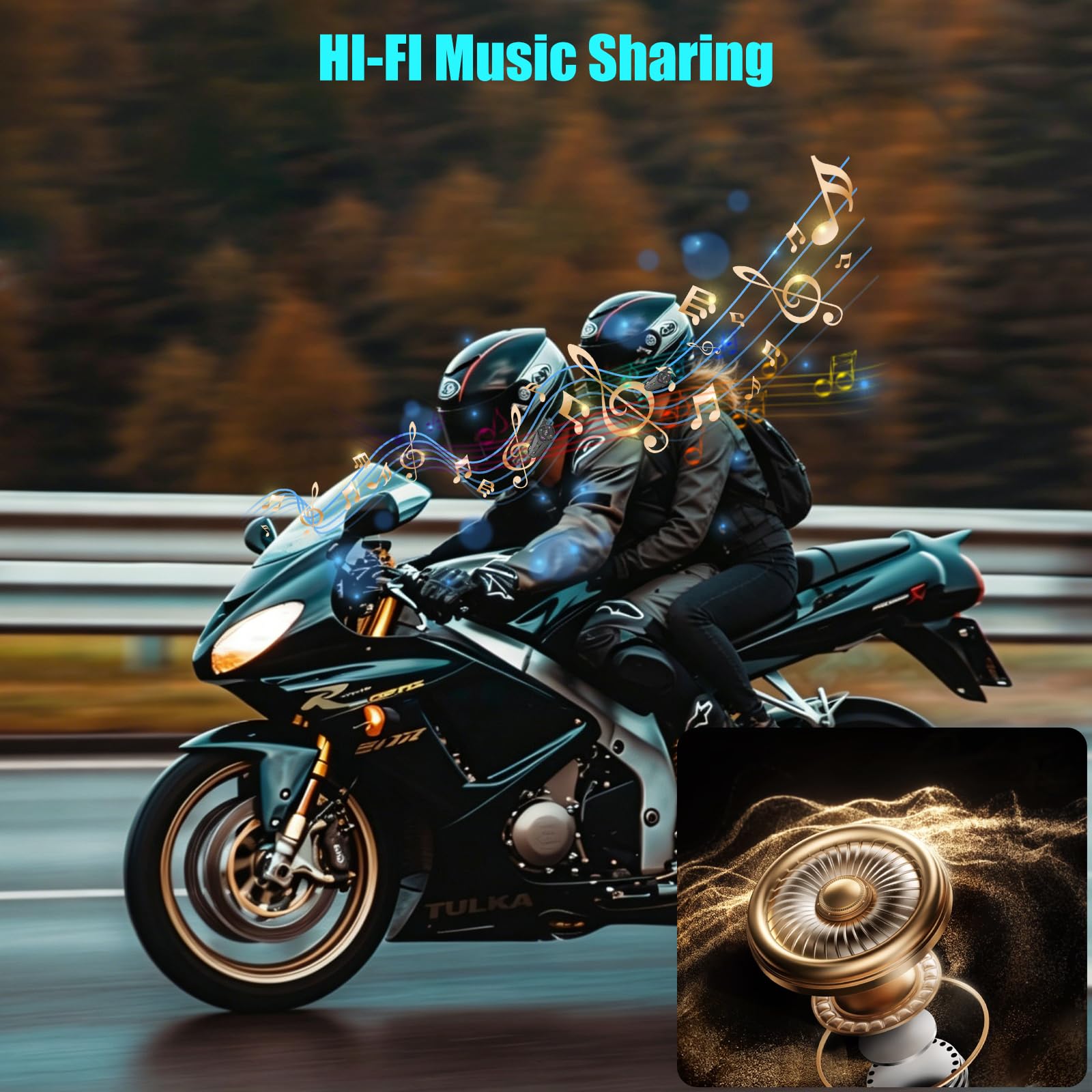 OBEST Interfono per casco da moto, Bluetooth 6.0, portata di comunicazione 500 metri, cancellazione intelligente del rumore, impermeabile IPX6, batteria da 1000 mAh, supporta la condivisione musicale