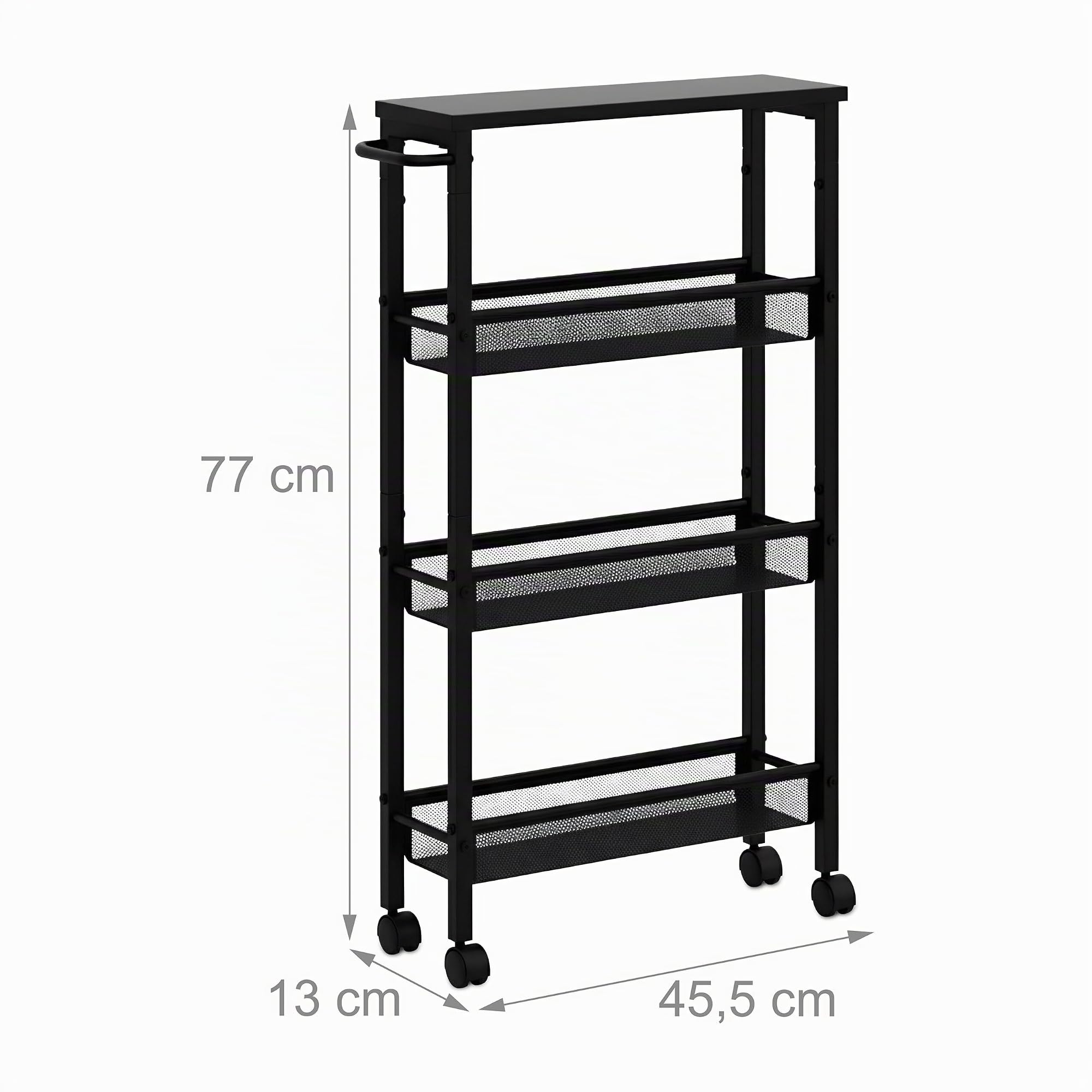Relaxdays Carrello da nicchia, HxLxP: 77 x 13 x 45,5 cm, scaffale Slim per Bagno e Cucina, 4