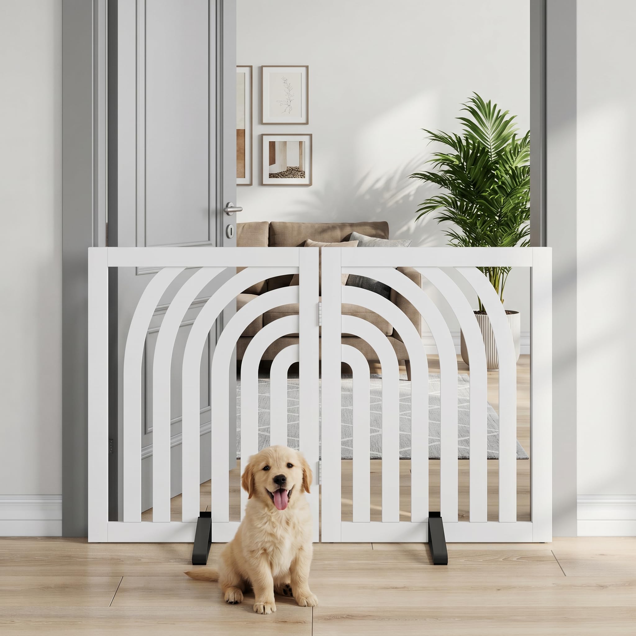 Dog Gate, Curve Freestanding Dog Gates for Doorways 2 Panels (white)