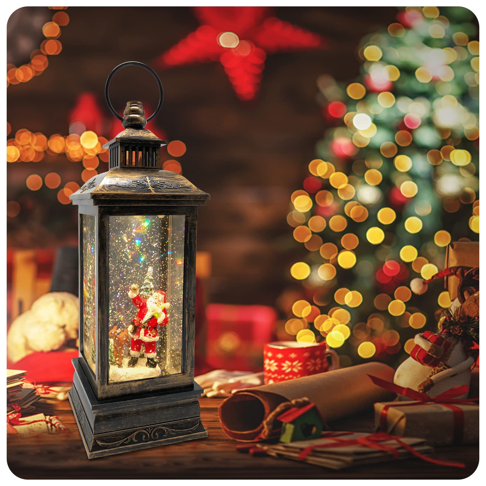 Marsyu Weihnachts Schneekugel Laterne, musikalisch beleuchtet mit Timer, rotierende Weihnachtsmann Wasserlaterne, glitzernde Weihnachtsdekoration, Geschenk