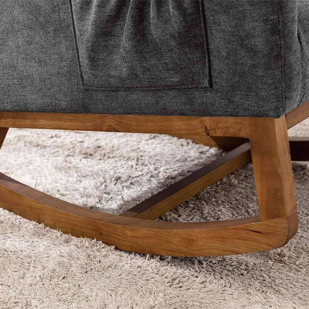 Shally Dogan Poltrona a Dondolo in Tessuto con Struttura in Legno Resistente, Sedia Ergonomica Relax Deluxe Premium Dondolante Ideale Soggiorno, Camera da Letto, Ufficio, Cameretta, Salotto (Grigio)
