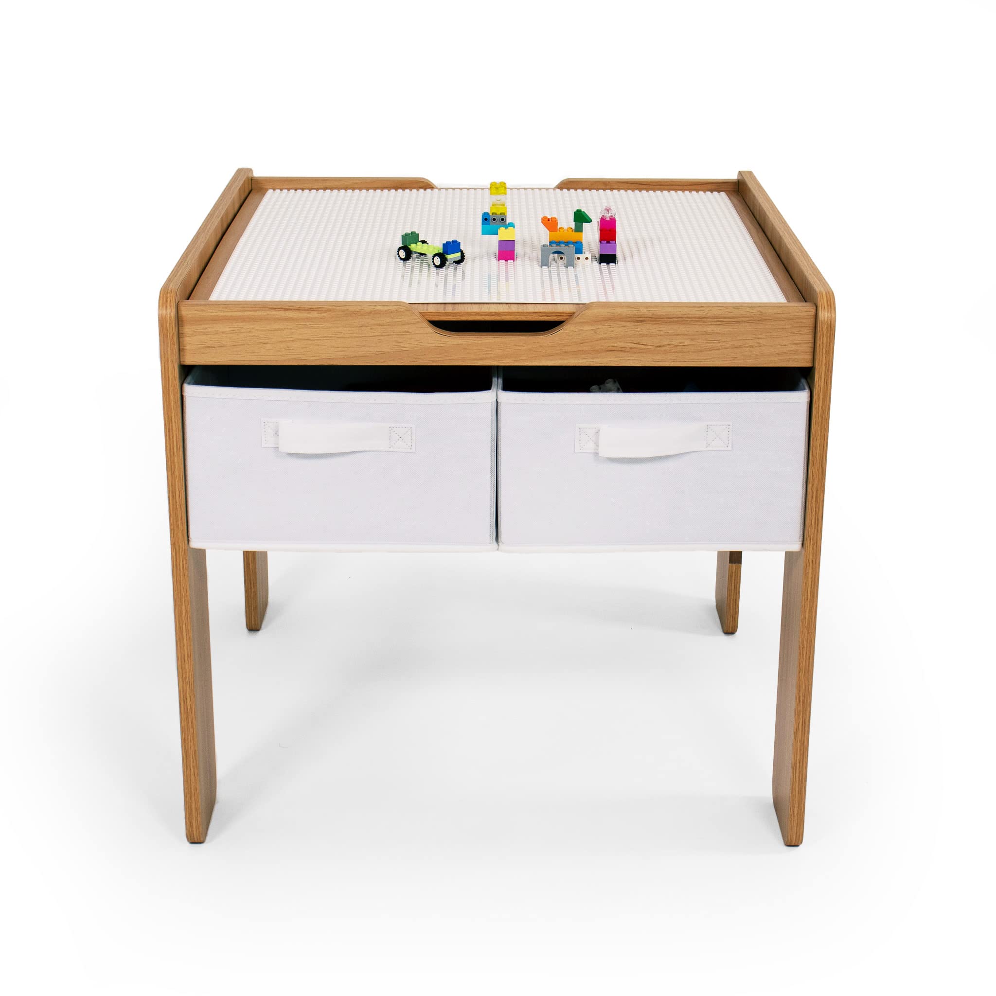 Humble Crew Journey Basteltisch aus Holz für Kinder – mit 4 Aufbewahrungsboxen, kompatibel mit Bauklötzen, Weiß/Naturholz