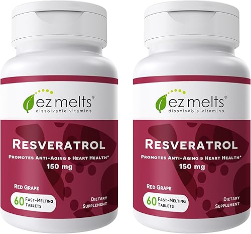 Miniatura 9 de EZ se derrite Resveratrol 150mg Disolución Vitaminas cero azúcar sabor natural de uva 60rápido tabletas de fusión Trans-Resveratrol Suplemento