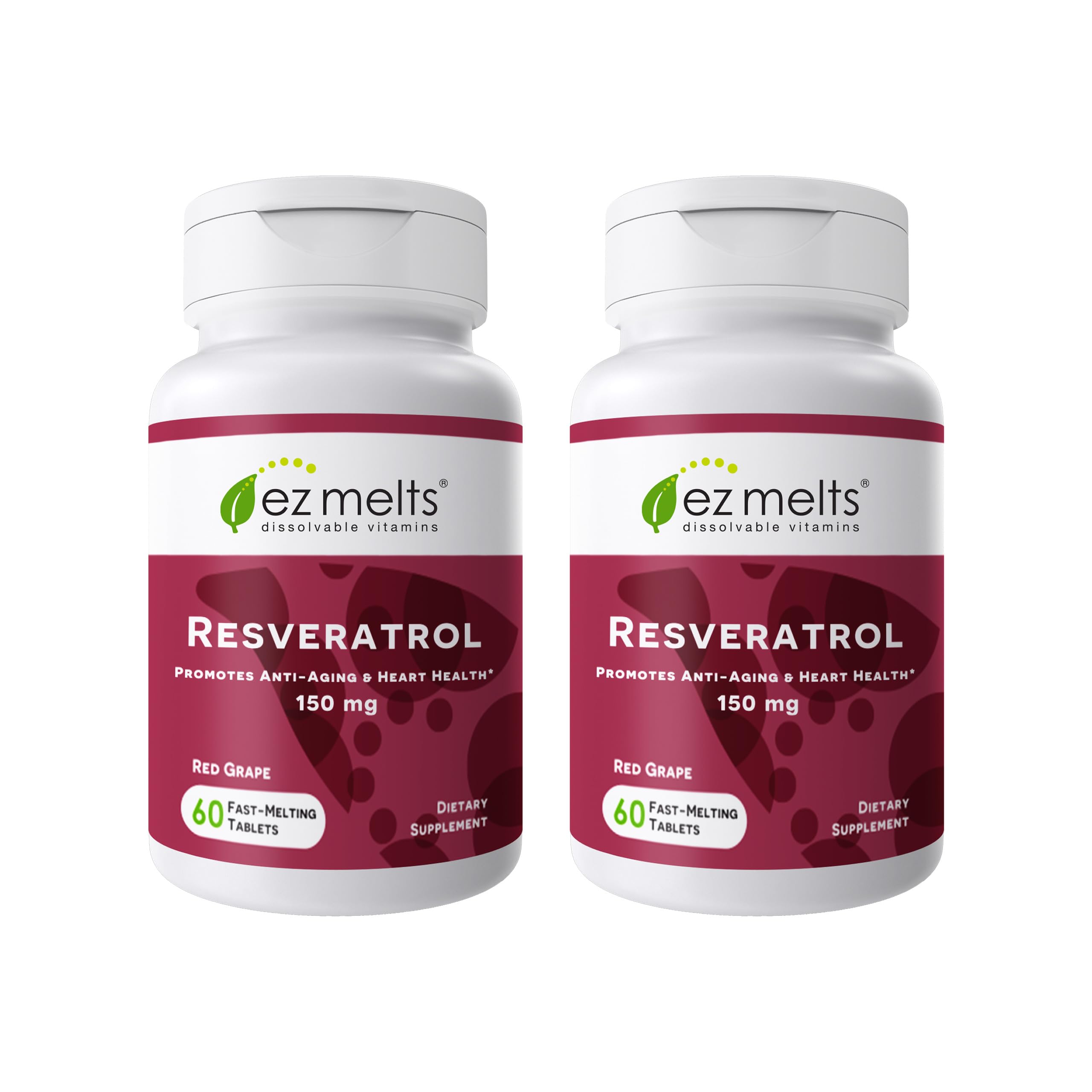 EZ Melts Dissolvable Resveratrol 150 mg, 120 Tablets, Red Grape 120 Count (Pack of 2)