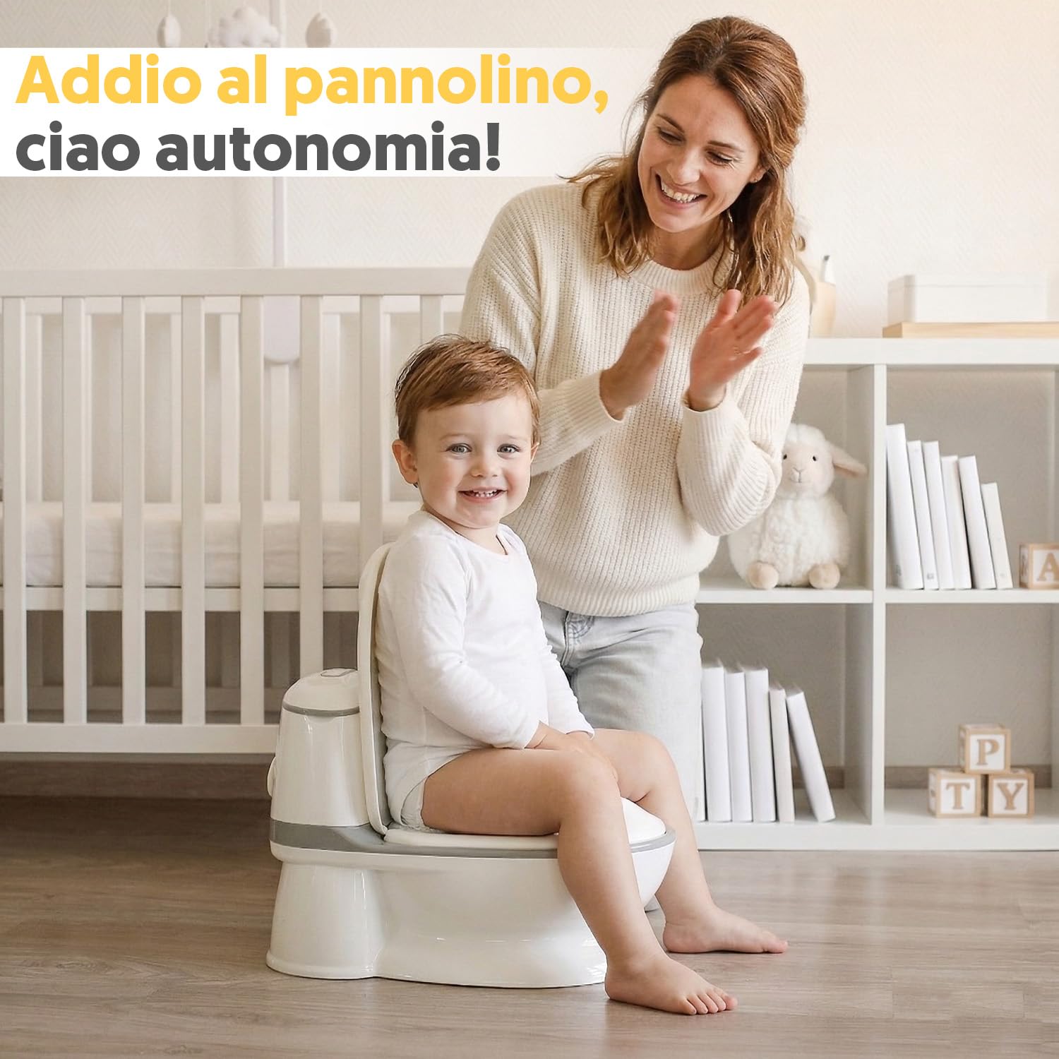 Interbaby Vasino Bambini WC Realistico con Suono di Scarico | Vasino per Bambini Antiscivolo con Porta Carta | Vasino a Forma di WC con Vaso Rimovibile | 18+ Mesi, (Bianco)