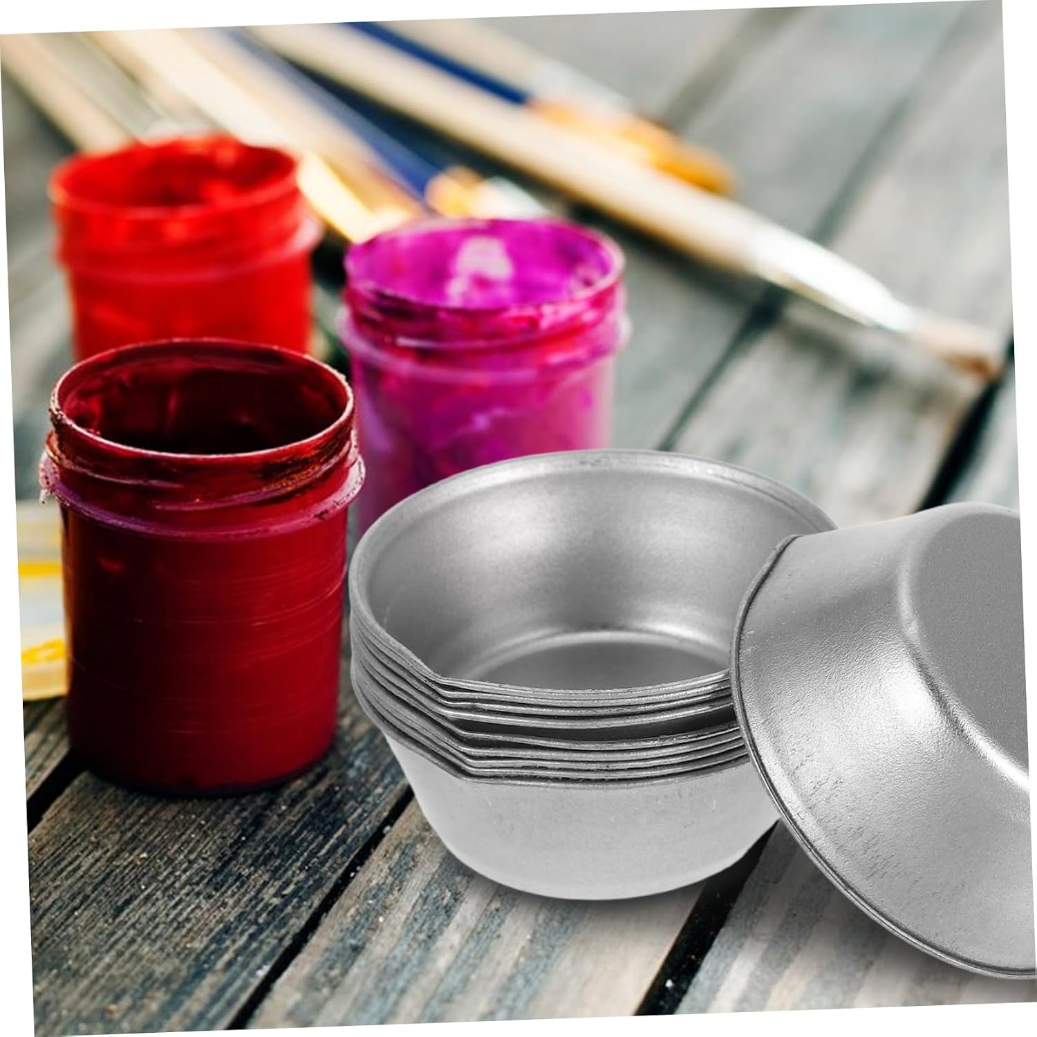 Generic 10pcs Large Round Watercolor Paint Palette Trays with Spout for Precise Pouring Pigment Mixing Plates for Professional Model Painting and Hobby Artists