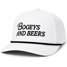 Bogeys and Beers Funny Rope White with Black Rope and Letters, Performance Blend, Adjustable Snapback, Moisture Wicking Golf Hat