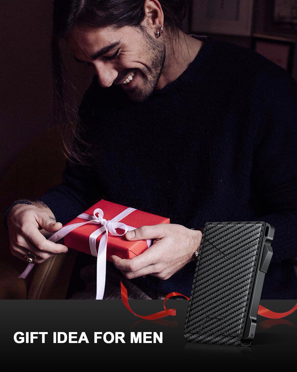 Wallet for Men RFID Wallet with 2 ID Windows & Money Clip, Slim Pop Up Card Holder for 10-12 Cards, Bifold Minimalist Smart Wallet for Front Pocket, Compact Metal Credit Card Holder, Gifts for Men