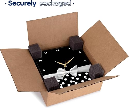 Miniatura 6 de 3dRose Wall Clock Silent - 15 inch - Retro Chic Black and White Polka dots and White Ribbon Bow - 50s Classic Elegance - Ribbon Designs