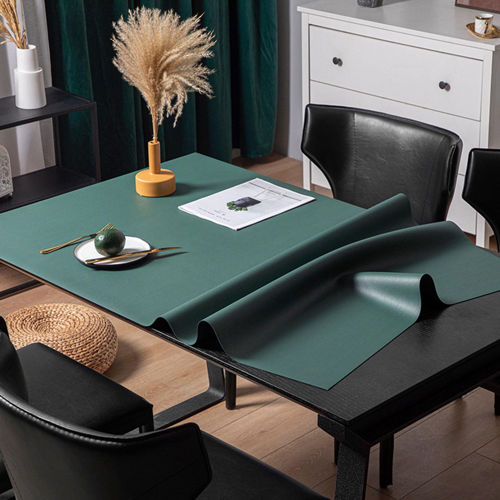 Mantel Cuero Mesa Rectangular, Mantel Antimanchas Comedor, Tapetes para Mesa Salon Impermeable, Alfombrilla de Protectora de Mesa de Cuero PU, Manteles de Cuero Sintética (80×140cm,Green)