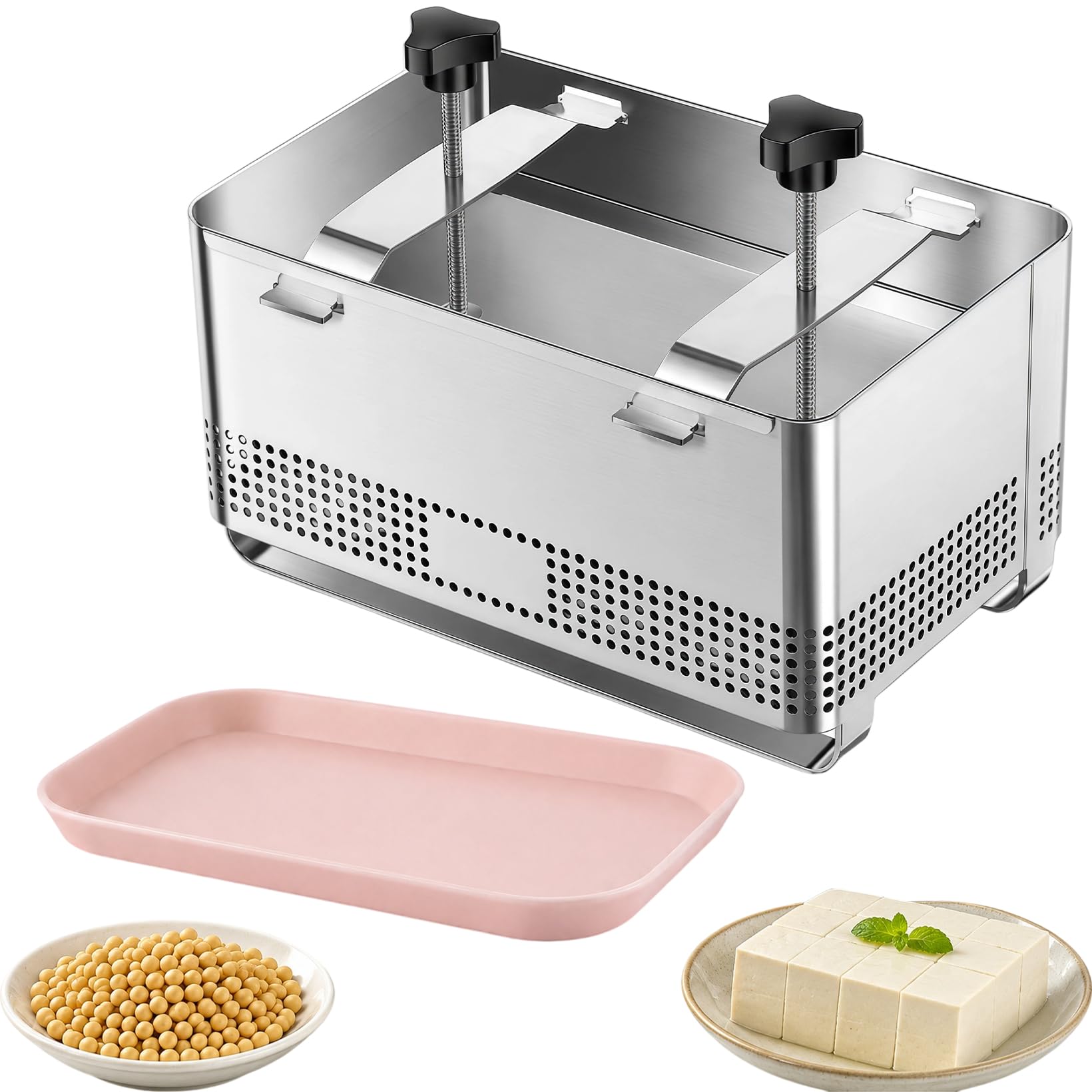 Tofupresse 304 Edelstahl, Tofupresse mit Käsetuch und Abtropfschale | 2kg Paneer Maker für Hausgemachten Tofu Paneer Käse(22x14x12cm)
