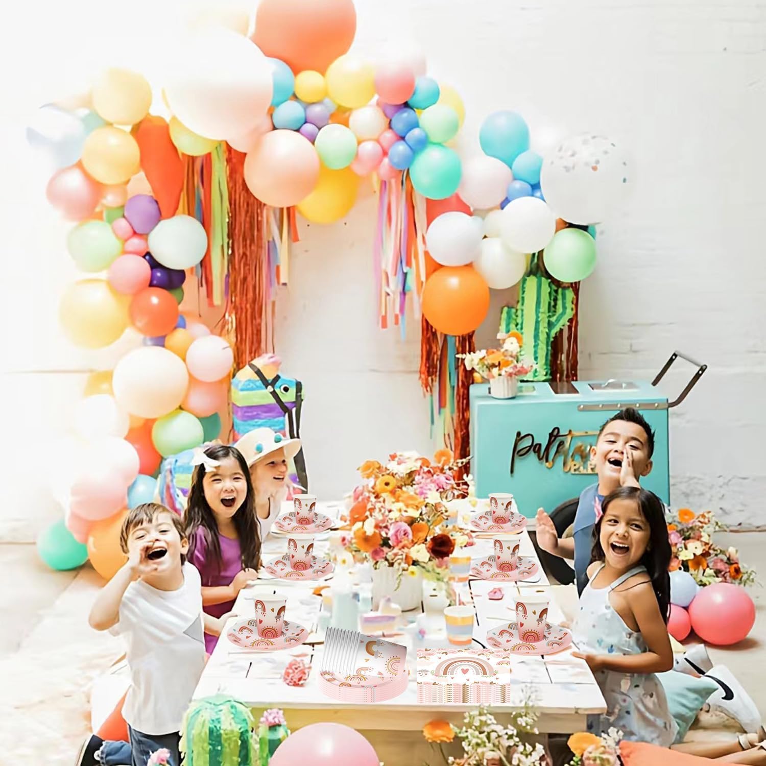 Vaisselle De Fête Bohème Arc-en-Ciel Aitsite - 100 Pièces Pour 20 Invités - Assiettes, Gobelets, Serviettes