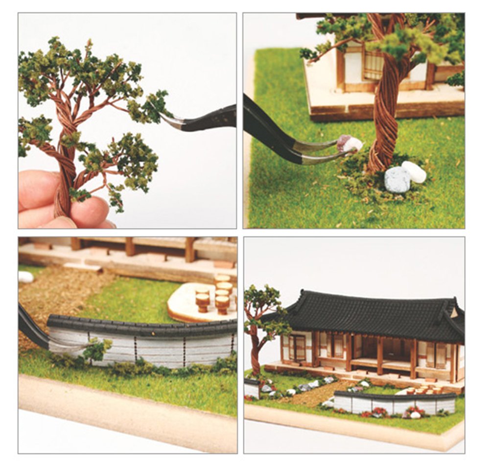 Diorama Serises biurko drewniany model Kit_Korea tradycyjny domek z dachówką (5 pokoi) (YG963): Miniaturowy zestaw katapult, zestawy modelarskie hobby zabawka gra wykonana w Korei