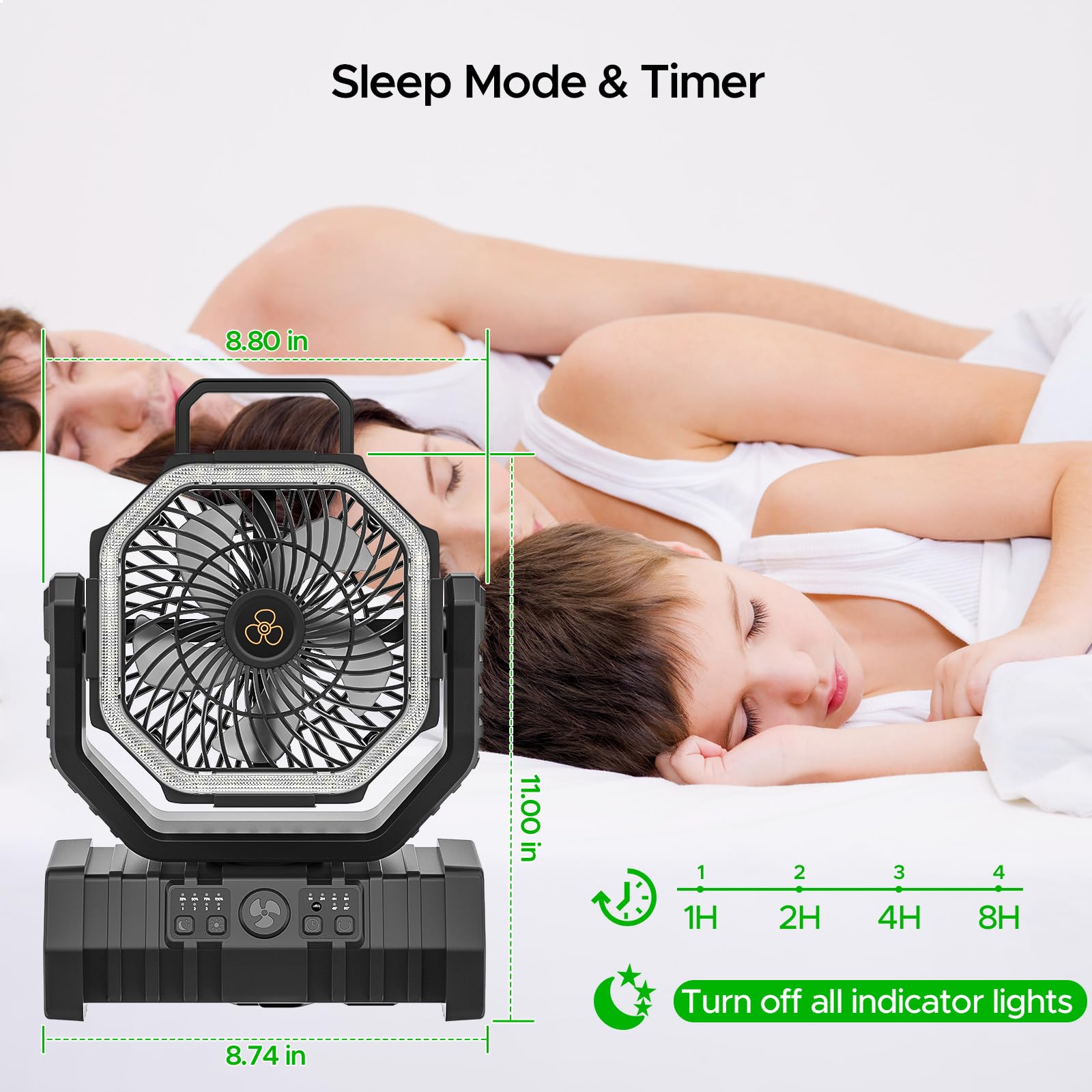Ventilador de camping recargable con linterna LED, 20000 mAh, oscilante automático, ventilador de escritorio con control remoto y gancho, ventilador portátil de 8 pulgadas para picnic, pesca, RV