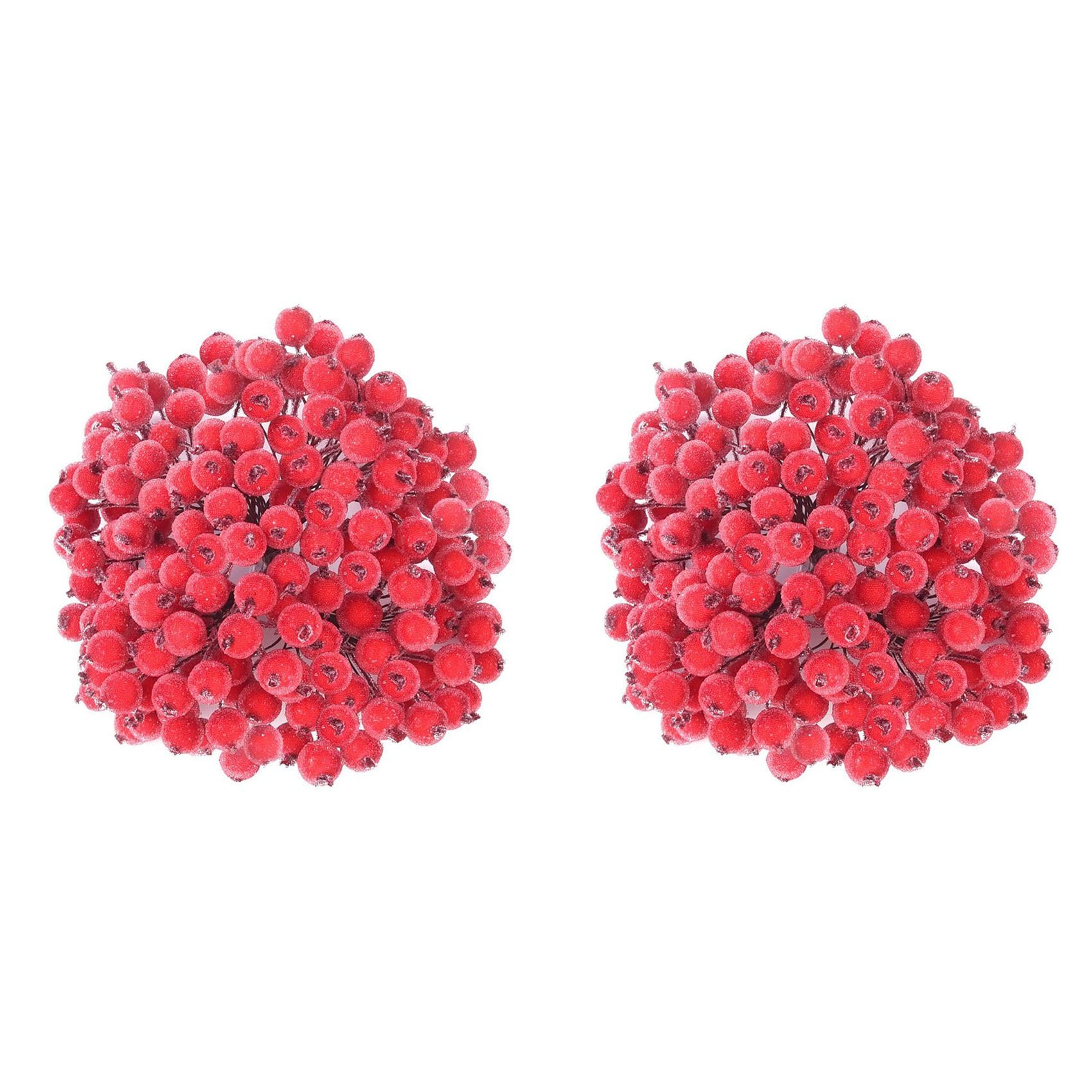 Hndhbfgrt 640 Artificial Frosted Red Holly Berries Mini Christmas Fruit Berry Flower for Christmas Tree Decoration Garland Making