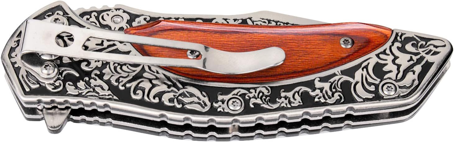 Casvno Pocket Knife Pocket Folding Knife 3CR13 blade +handle (stainless steel and colored wood) for Hunting, Camping, Fishing, Hiking, Outdoor Activities Home Improvement