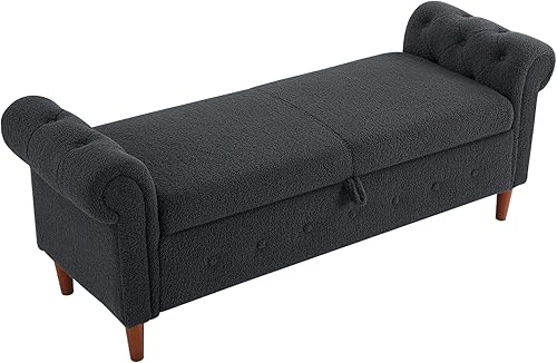 Miniatura 41 de Aoowow Banco de almacenamiento de 63 pulgadas para dormitorio, extremo de la cama, sofá otomano enrollado de tela de terciopelo armado, banco largo