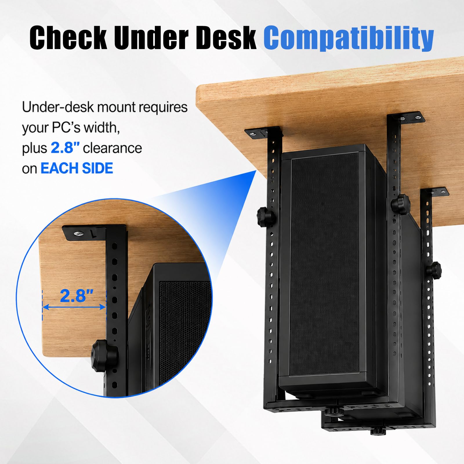 Rierousy PC-halterung unter schreibtisch, PC untertisch halter Verstellbarer 50cm bis zu 35 kg Tragfähigkeit Flexibel，untertisch pc-halterung für computer gehäuse