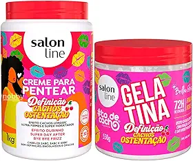 Salon Line, Kit Gelatina e Creme para Pentear Cachos Ostentação, 1kg e 550g