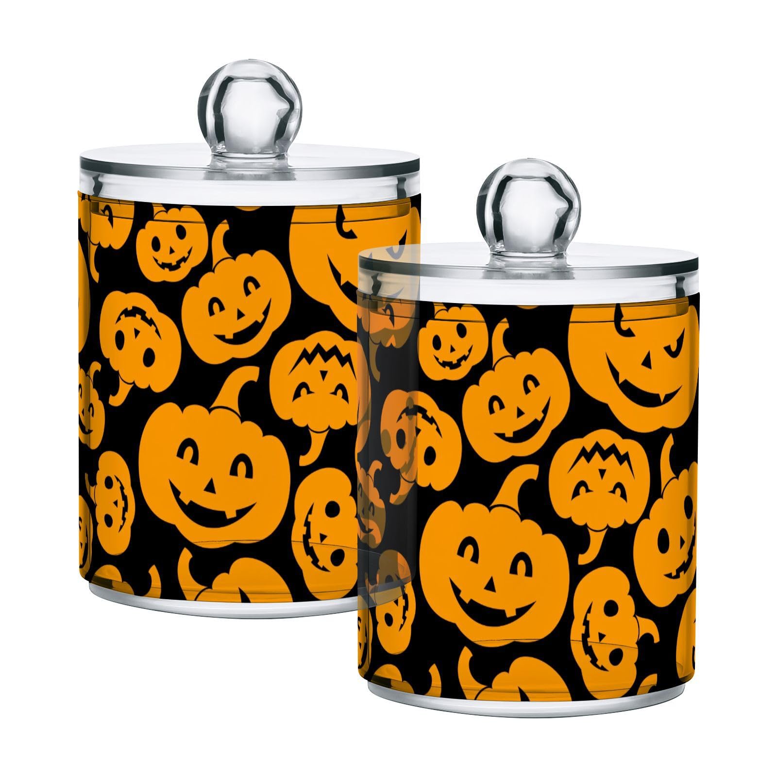 Jackolantern-halloweens-pumpkins-black Restroom Bathroom Organizers with Lid Qtip Holder Dispenser Apothecary Jars Cotton Balls Pads Swabs Holder Jar 4