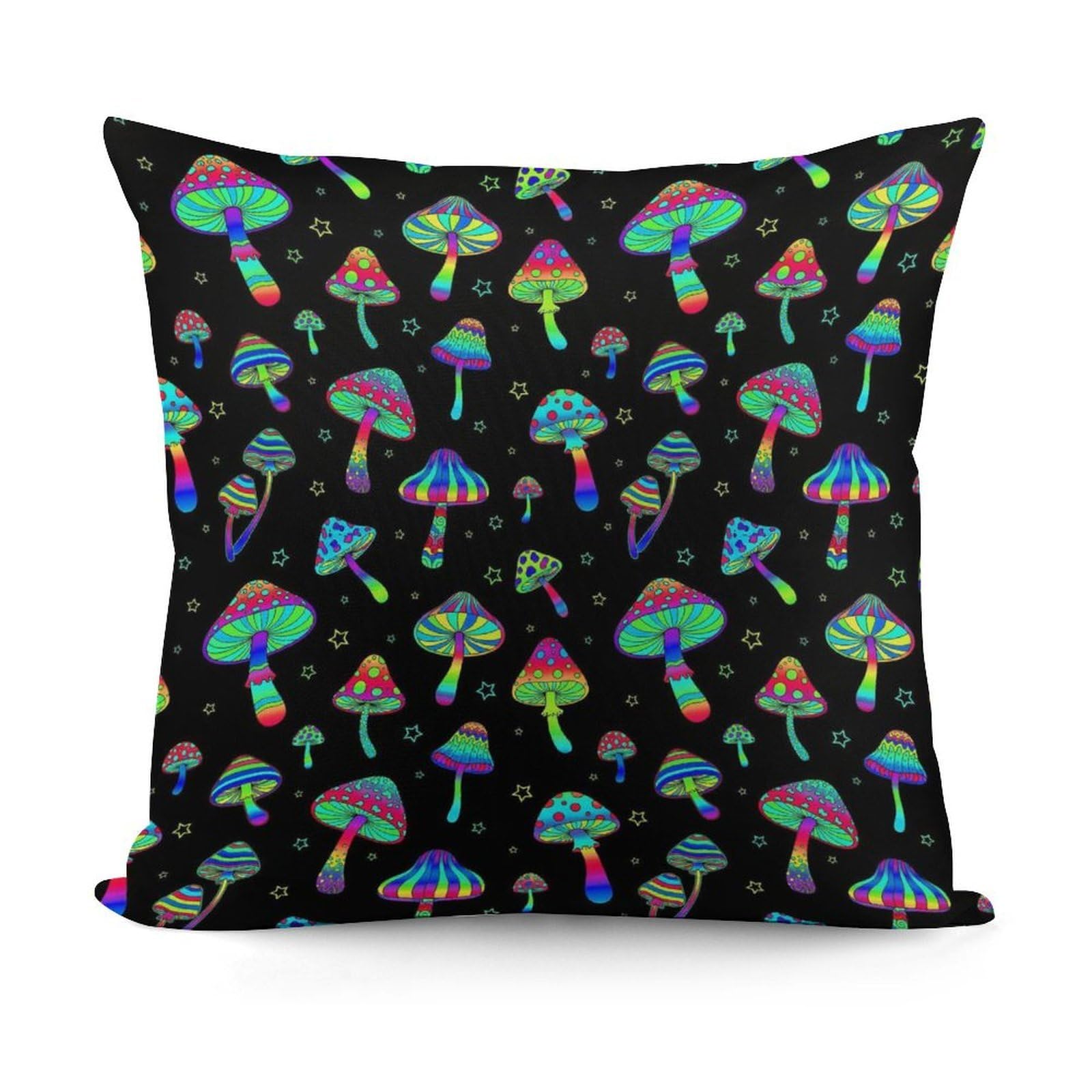 Smazdfxx Picture(153) Pattern Decorative Throw Pillow Covers For Sofa Bedroom Living Room Pillow Shell Neon Mushrooms Pattern Blue