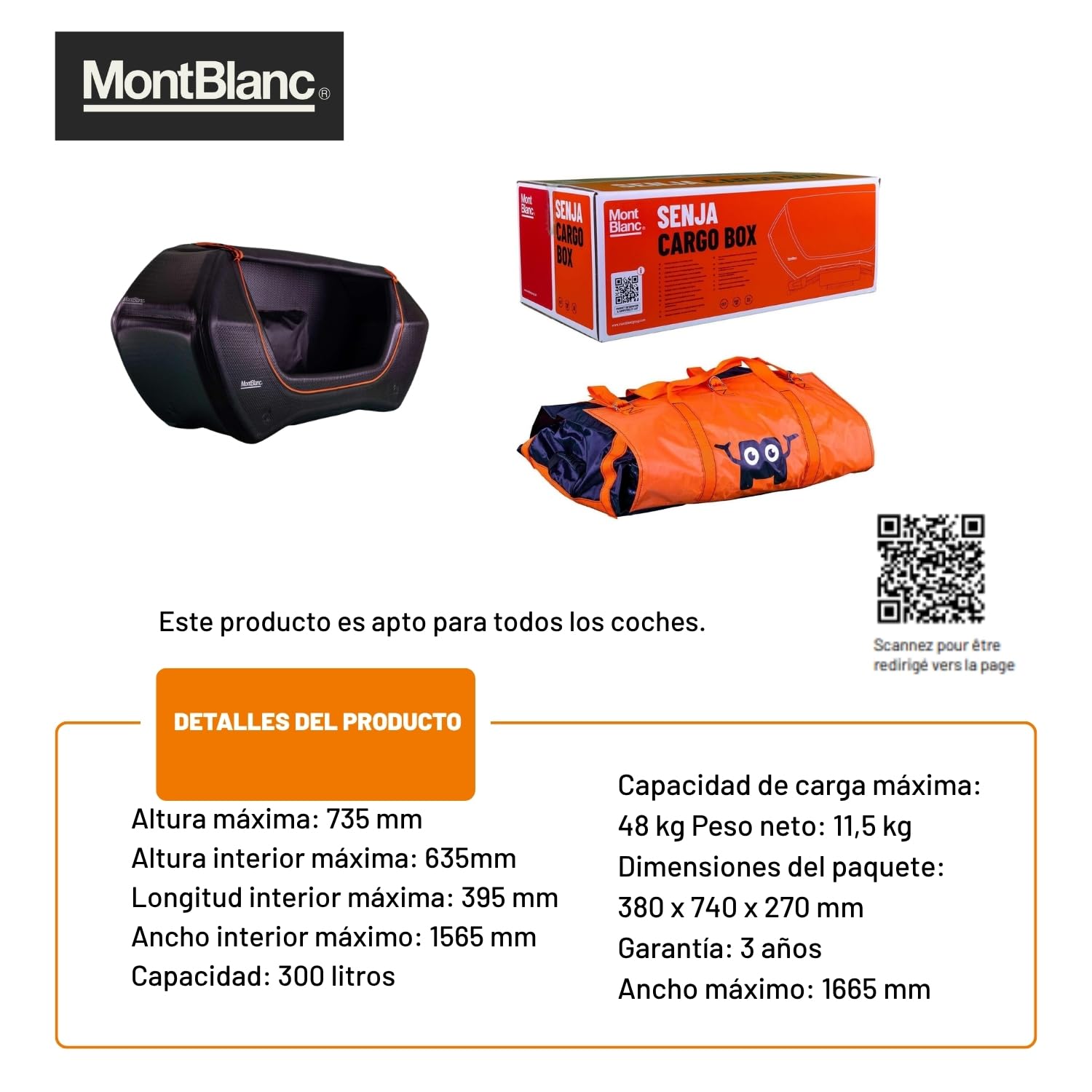 Mont Blanc Cofre de Enganche Hinchable Senja - 76 a 300 L, Carga 48 kg | Cofre trasero sobre enganche, compatible con portabicicletas. Impermeable, dropstitch, 76 a 300 litros, carga 48 kg.