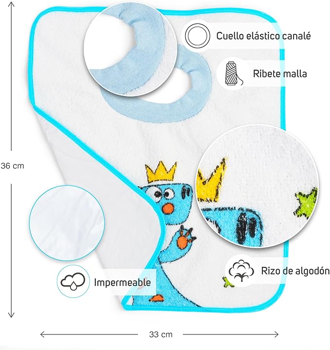 Ti TIN Lot De 4 Bavoirs Imperméables Pour Bébé 73% Coton, 27% Polyester, Doublure En Vinyle | Bavoirs Avec Fermeture Avec Rubans Pour Bébés De 6 à 18 Mois | Motifs Amusants