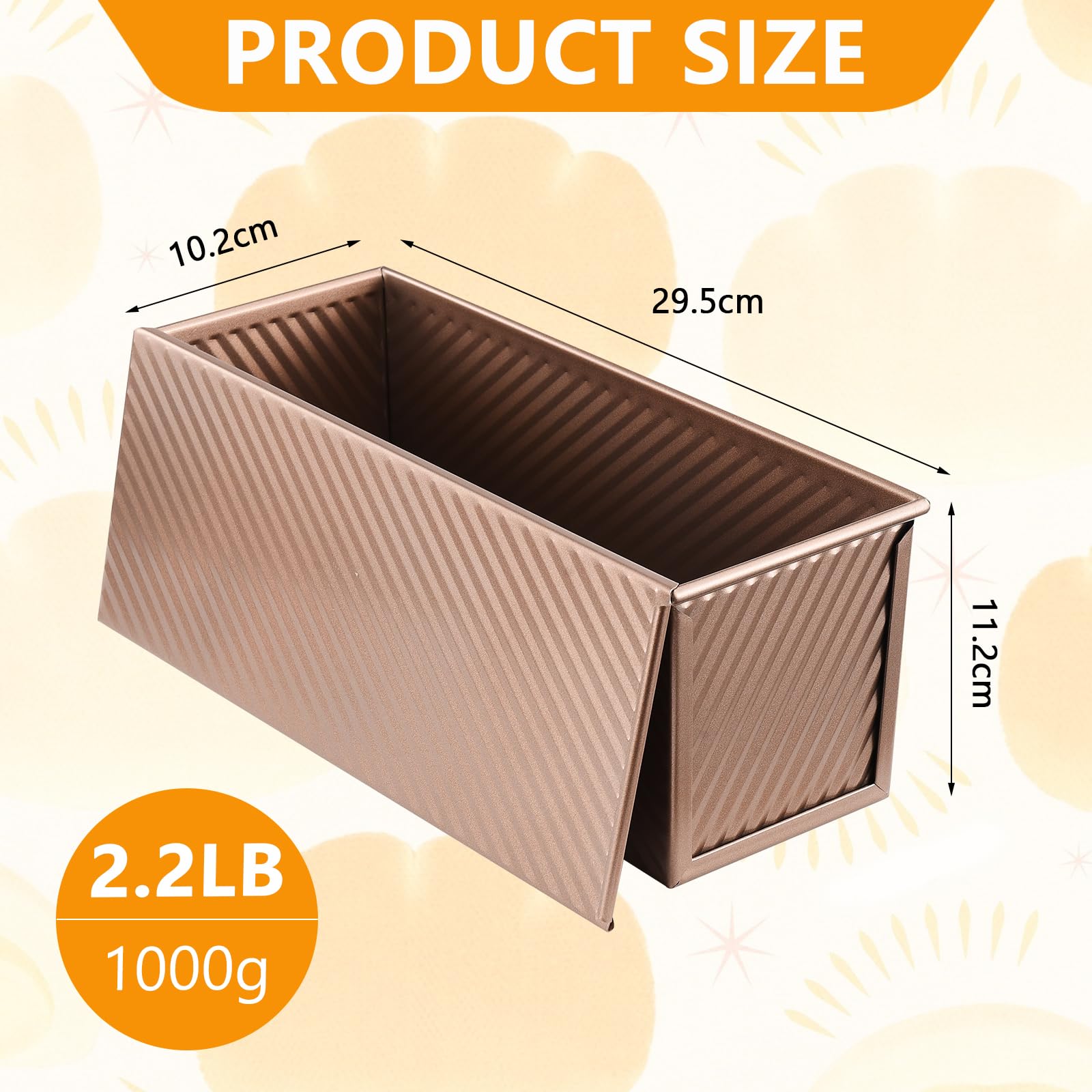 Stampo Pane in Cassetta con Coperchio,Impasto da 1000 g (2,2 Libbre),Teglia per Pane in Acciaio Al Carbonio Color oro Rosa,Pane in Cassetta con Fori di Ventilazione per Pane, Toast e Torte