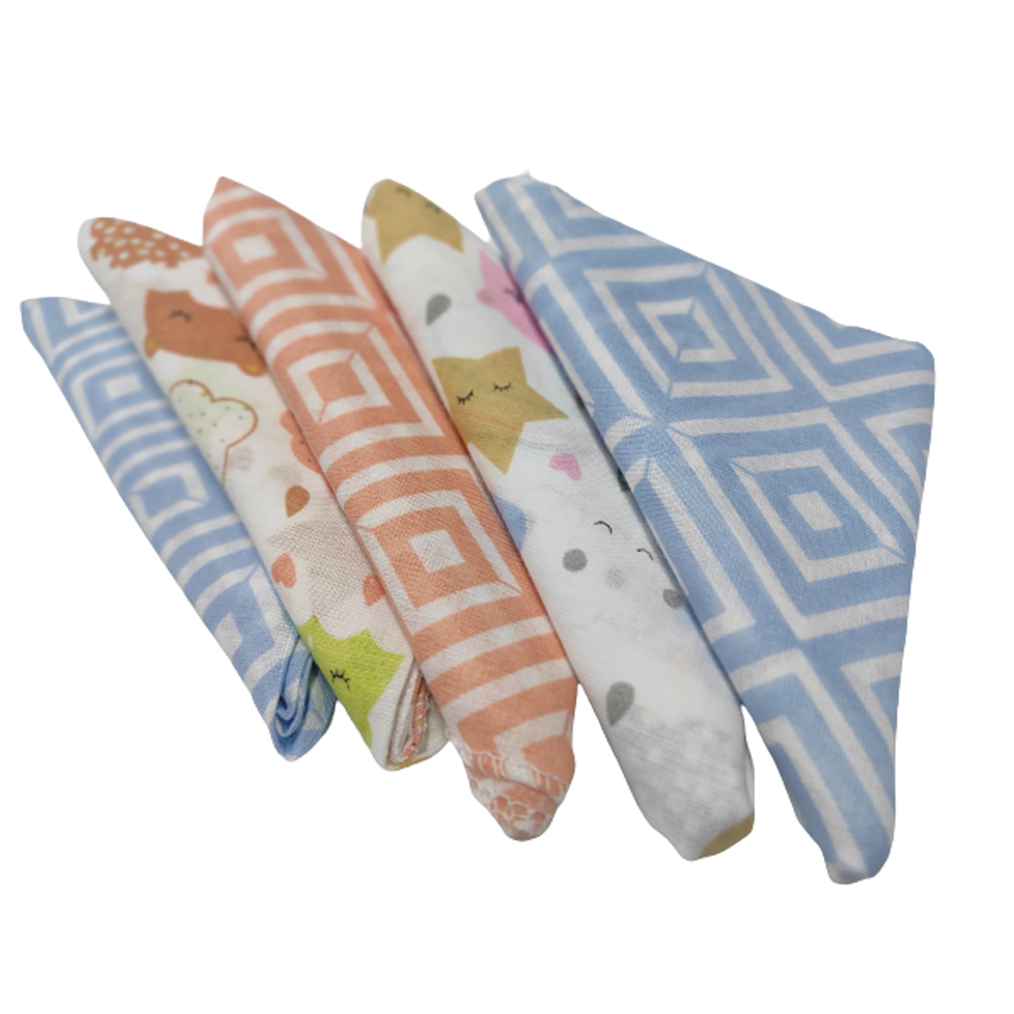 Trance Home Linen Super Soft 100% Cotton Thin Malmal Face Towels | Reusable Hygiene Wash Cloth | Soft Handkerchief (Small 40 X 40 Cm, Stars & Clouds - Pack Of 5 Pcs), 200 TC (B09M9ZT1WH) Amazon Price History, Amazon Price Tracker