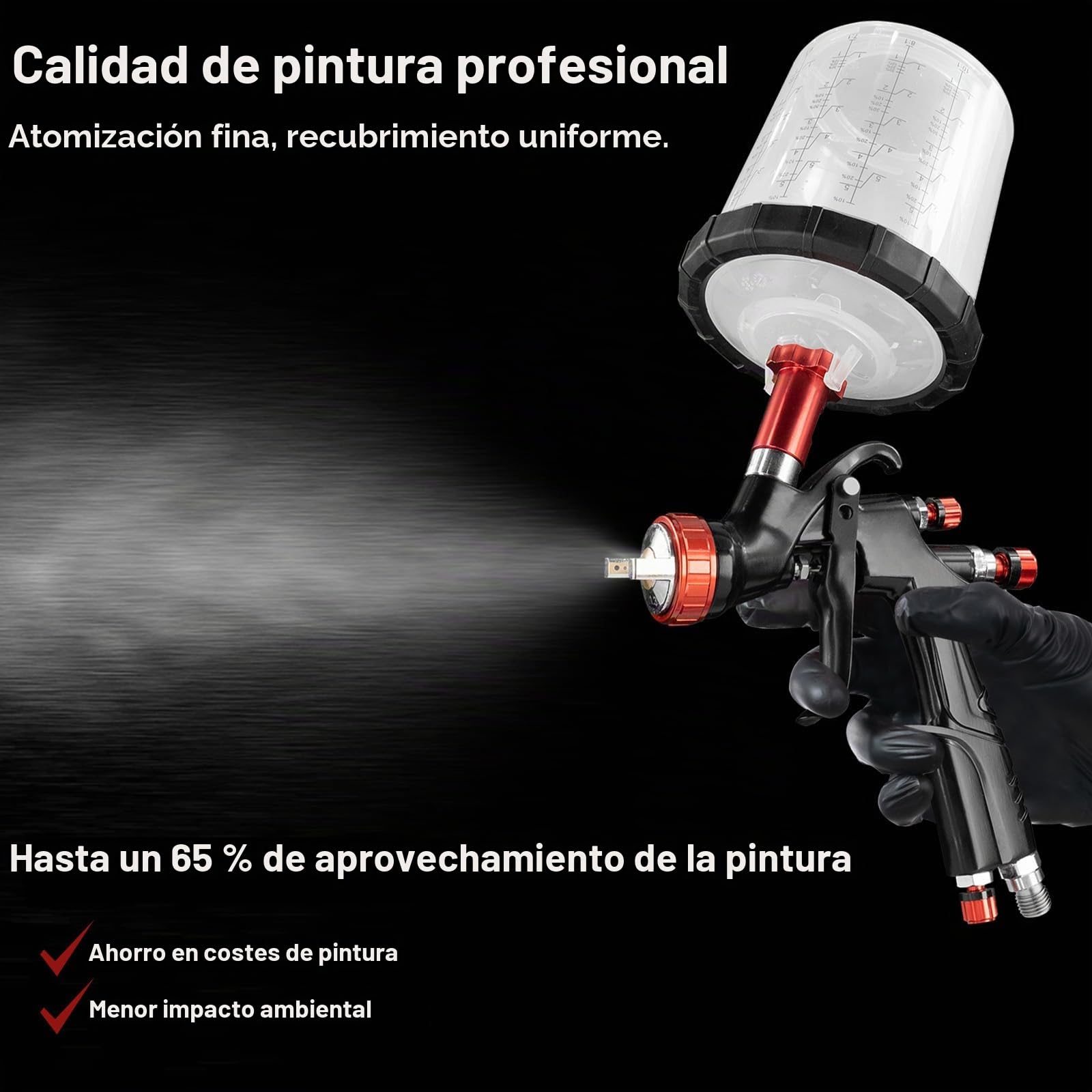 A610 LVLP - Pistola de pulverización de aire comprimido LVLP con boquillas de 1,3/1,7/2,0 mm, juego de 650 ml con 10 vasos desechables para pistolas de pintura, pistola de pintura para coches y