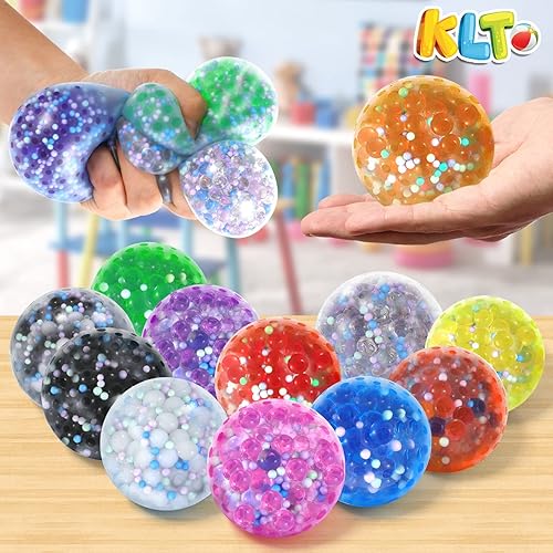 Miniatura 2 de Paquete de 12 bolas sensoriales KLT para el estrés, juguetes esponjosos rellenos de cuentas de agua para aliviar la ansiedad, autismo y TDATDAH -