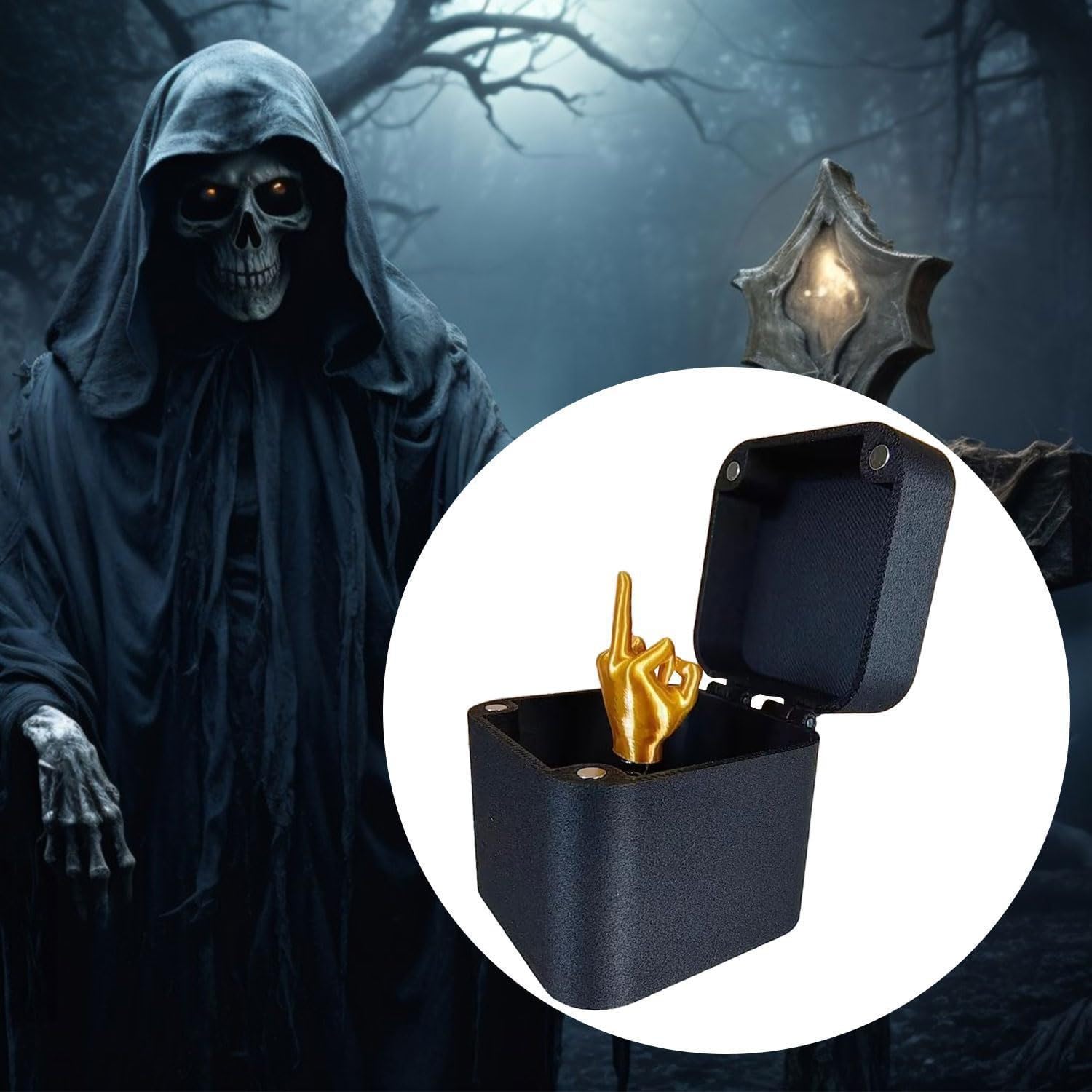 Zabawny gadżet - pudełko niespodzianka ze środkowym palcem – kartonowe pudełko prezentowe z efektem pop-up – zabawny prezent na imprezy – święta i Halloween (środkowy palec czarny, zestaw 5 szt