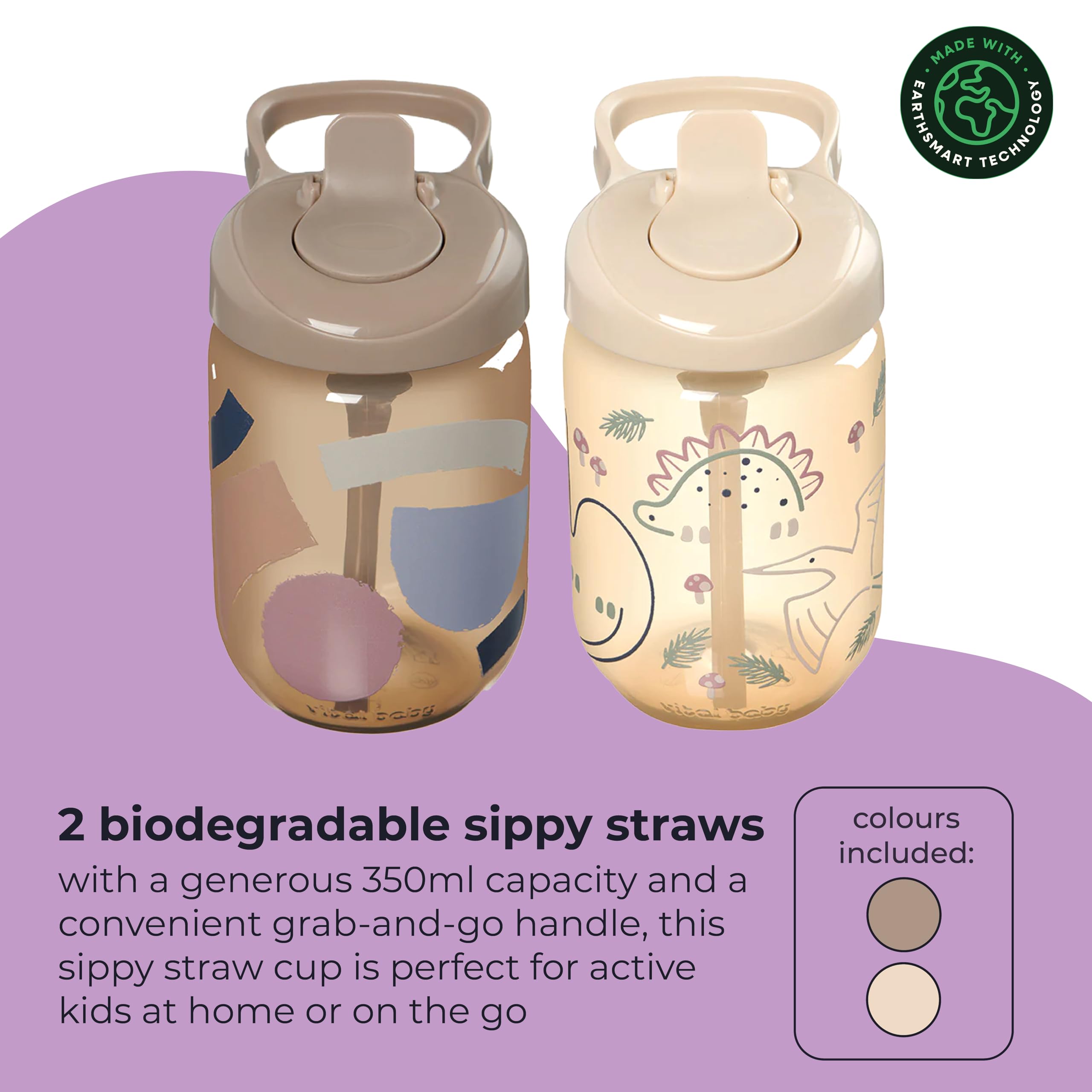 Vital Baby Hydrate Sippy Straw Cup for Toddlers 12m+ 350ml, Non-Spill Silicone Straw, EarthSmart Biodegradable - Image 2