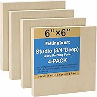 Falling in Art 4-Pack 6x6" Unfinished Birch Wood Canvas Panels, 3/4" Deep Cradle Boards for Acrylic Pouring, Painting, Crafts